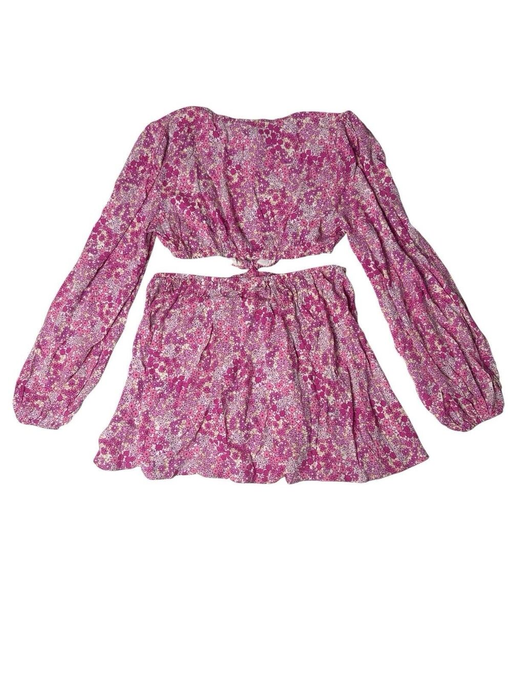Sky to Moon Pink Floral Cutout Mini Dress Long Sleeve Open Front Size L NWOT - Picture 7 of 10
